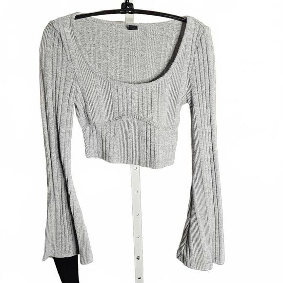SHEIN Sweaters - Shein Ribbed Knit Crop Top with Flared Sleeves - Gray, Size XS